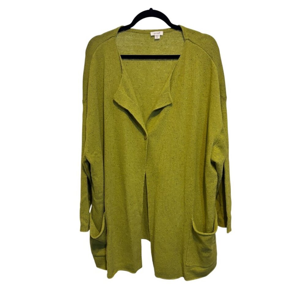 J. Jill Pure Jill Wool Blend One Button Chartreuse Green Cardigan